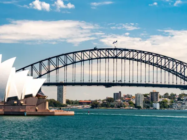 Panorama des Hafens von Sydney mit Opernhaus und Harbour Bridge